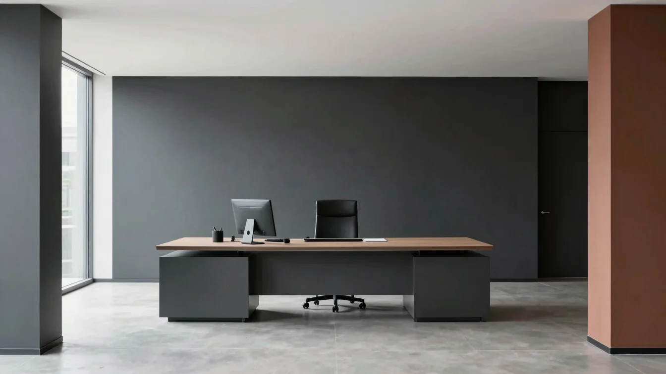 Minimal executive workspace with clean architectural framing and