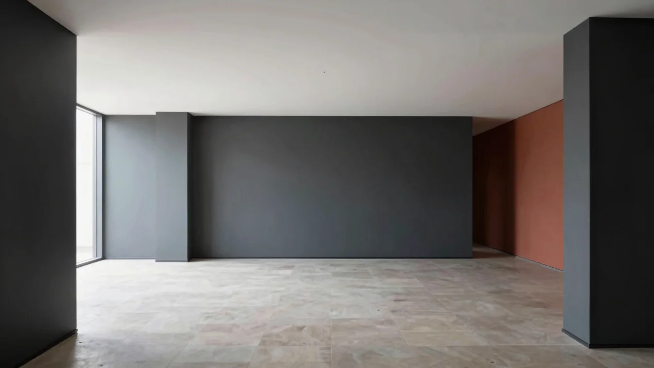 Architectural eye-level wide shot of a modern minimalist studio i